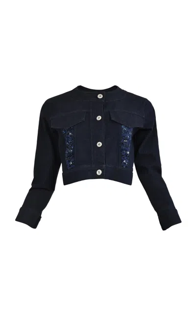 Francesca Miranda Armor Flap Pocket Denim Jacket In Dark Wash