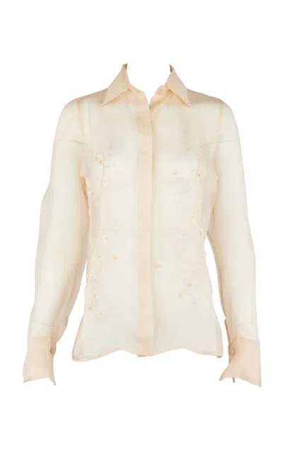 Francesca Miranda Aster Hand-embroidered Organza Blouse In Beige