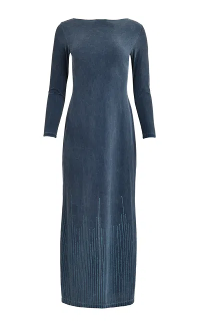 Francesca Miranda Atenea Long-sleeve Maxi Dress In Blue