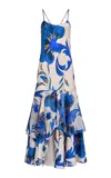 Francesca Miranda Atlas Printed Midi Dress In Blue