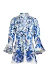 Francesca Miranda Cate Printed Cotton Mini Dress In Blue
