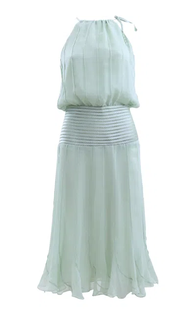 Francesca Miranda Celeste Silk Midi Dress In Green