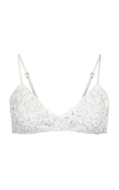 Francesca Miranda Cloud Embroidered Cotton Lace Bralette In White