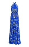 Francesca Miranda Cosmos Printed Silk Gown In Blue