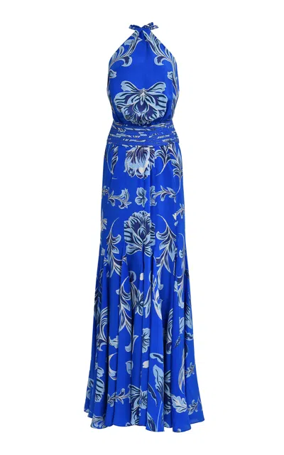 Francesca Miranda Cosmos Printed Silk Gown In Blue