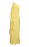Francesca Miranda Dalia One Shoulder Embroidered Silk Maxi Dress In Yellow
