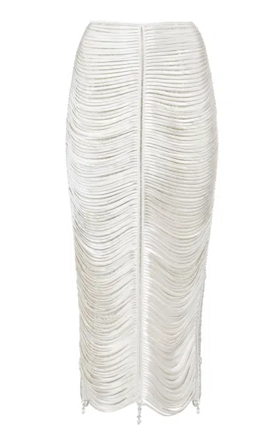 Francesca Miranda Danielle High Waisted Silk Midi Skirt In White