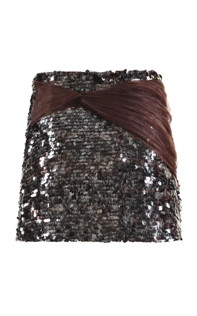 Francesca Miranda Dark Crystals Sequin Silk Mini Skirt
