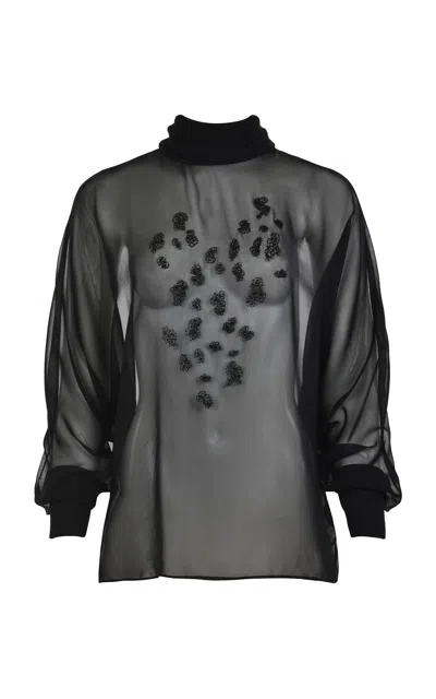 Francesca Miranda Dusk Sheer Embroidered Silk Blouse