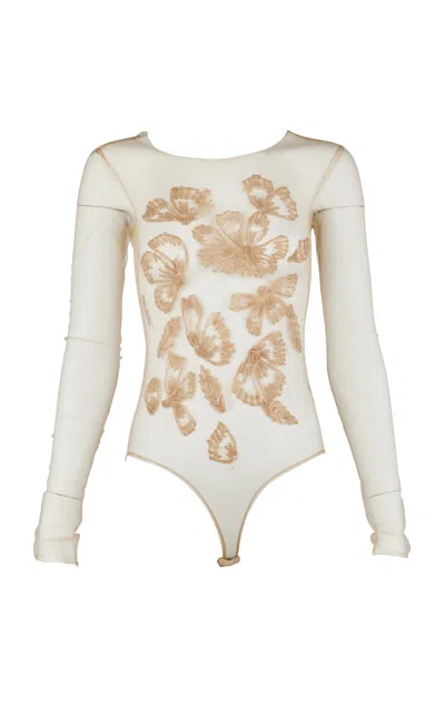 Francesca Miranda Eben Hand-embroidered Tulle Bodysuit In Bone