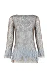 Francesca Miranda Women's Ellipse Night Feathered Lace Top In Silver