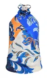 Francesca Miranda Eos Printed Silk Halter Top In Blue
