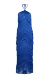 Francesca Miranda Estrella Fringed Silk-blend Maxi Dress In Blue