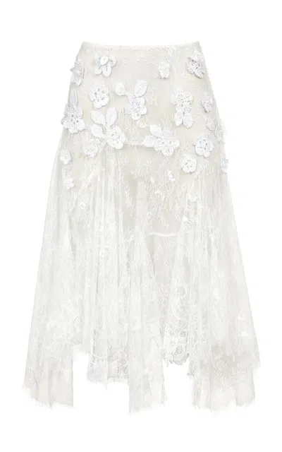 Francesca Miranda Flor Sheer Midi Lace Skirt In White