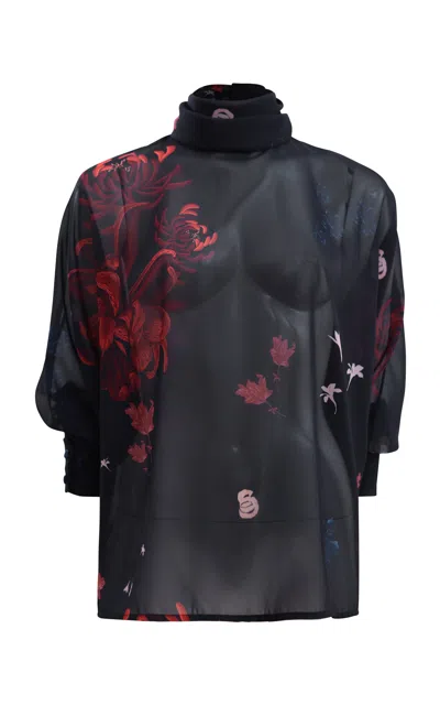 Francesca Miranda Garden Long-sleeve Silk Blouse In Pink