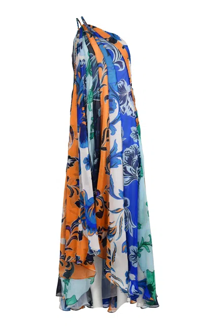 Francesca Miranda Iris One-shoulder Silk Midi Dress In Multi