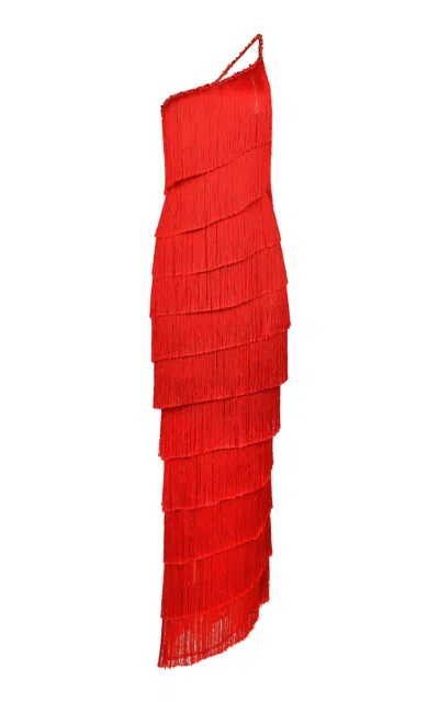 Francesca Miranda Isidora Fringed Silk-blend Maxi Dress In Red