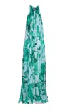 Francesca Miranda Ivy Printed Silk Gown In Green