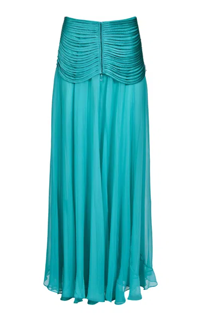 Francesca Miranda Jasmine Fringe-detailed Silk Maxi Skirt In Blue