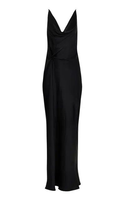 Francesca Miranda Knot Drop Cowl Neck Silk Dress In Black