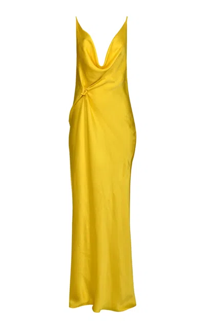 Francesca Miranda Knot Sole Silk Maxi Dress In Yellow