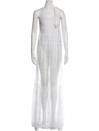 Pre-owned Francesca Miranda Lace Pattern Long Dress In White