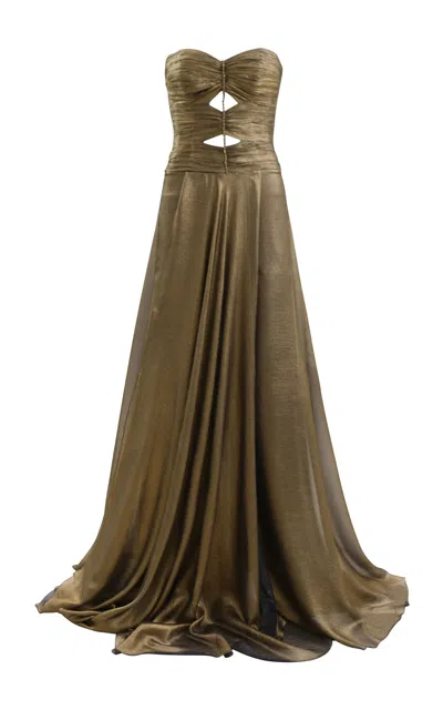 Francesca Miranda Leon Silk Maxi Dress In Gold