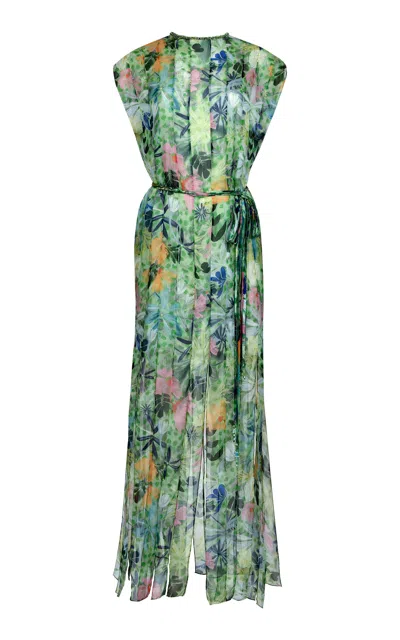 Francesca Miranda Lumina Fringe-hem Silk Maxi Dress In Green