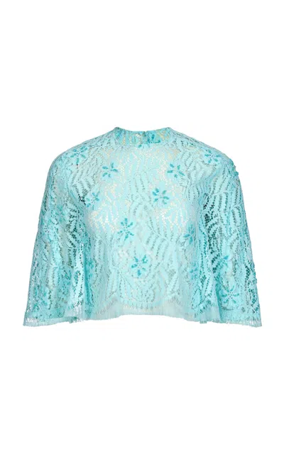 Francesca Miranda Luna Cape Cotton-lace Top In Blue