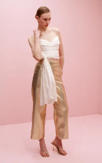 Francesca Miranda Malaga Wide-legged Gold Jacquard Capris In Gold