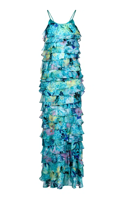 Francesca Miranda Maldiva Tiered Silk-chiffon Maxi Dress In Blue