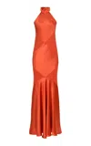 Francesca Miranda Marigold Halter Silk Dress In Orange