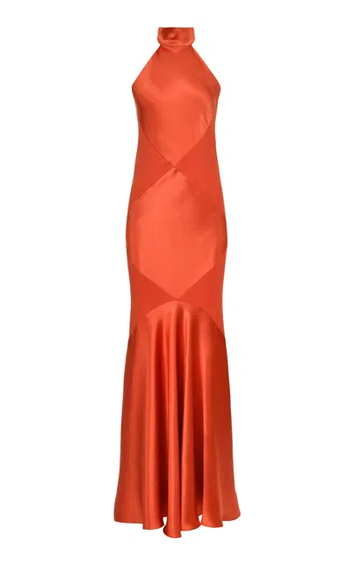 Francesca Miranda Marigold Halter Silk Dress In Orange