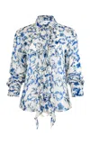 Francesca Miranda Medusa Printed Silk Blouse In Blue