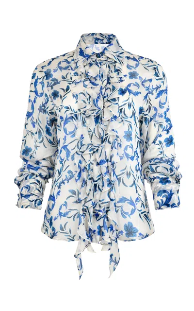 Francesca Miranda Medusa Printed Silk Blouse In Blue