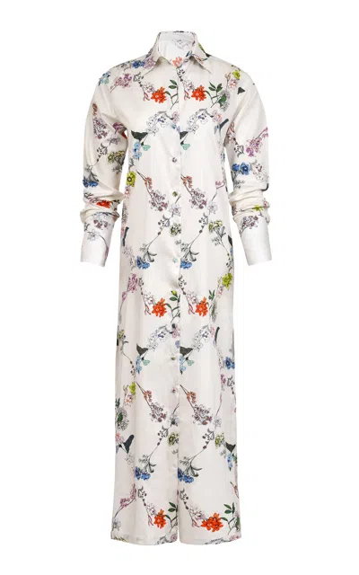 Francesca Miranda Menta Floral-embroidered Cotton Long-shirt