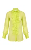 Francesca Miranda Miele Ruffled Cotton Shirt In Green