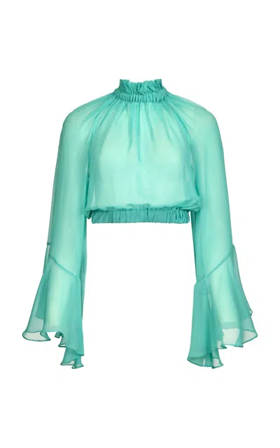 Francesca Miranda Nero Bell-sleeve Silk-chiffon Top In Gray