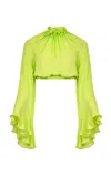 Francesca Miranda Nero Lettuce Turtleneck Silk Top In Green
