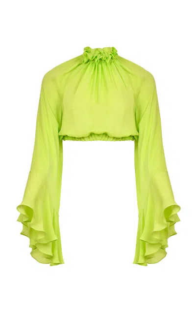 Francesca Miranda Nero Lettuce Turtleneck Silk Top In Green