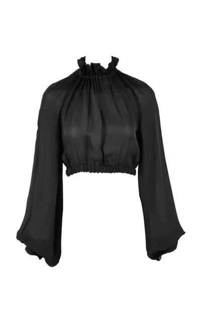 Francesca Miranda Nero Silk Ruffled Top In Black