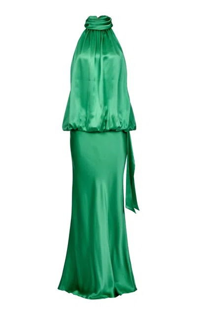Francesca Miranda Neroli Halter Top Silk Maxi Dress In Green