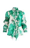 Francesca Miranda Oak Printed Silk Blouse In Green