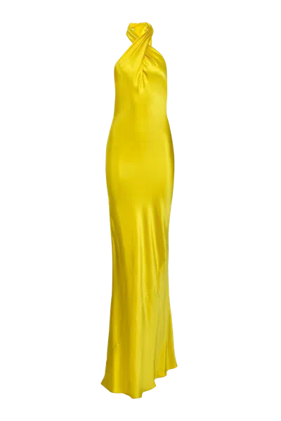 Francesca Miranda Olivia Halter Silk Dress In Yellow