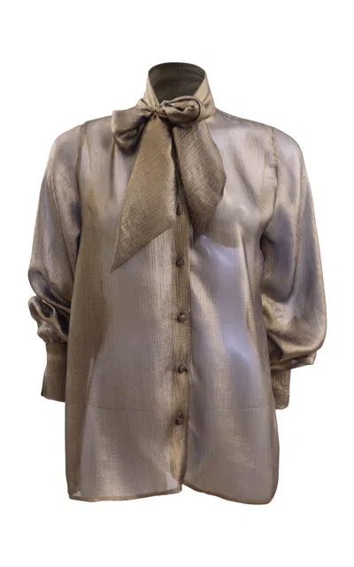 Francesca Miranda Oro Silk Chiffon Blouse In Gold