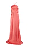 Francesca Miranda Oros Silk Halterneck Maxi Slip Dress In Indian Red