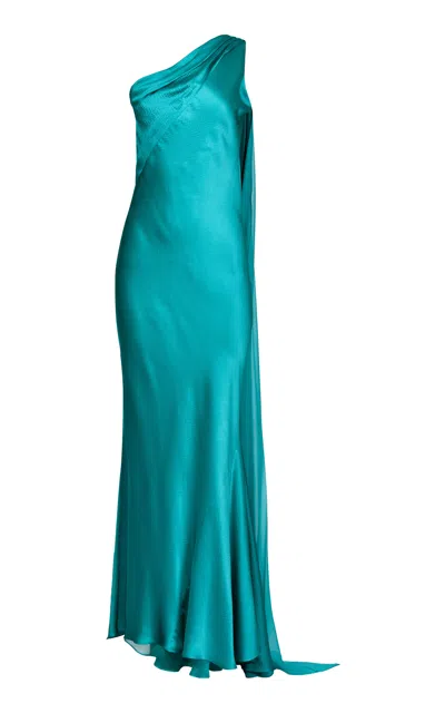 Francesca Miranda Petalo One-shoulder Silk Maxi Dress In Blue
