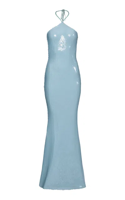 Francesca Miranda Riva Sequined Halter Maxi Dress In Blue
