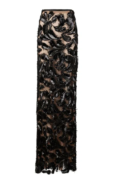 Francesca Miranda Ryn Sequined Lace Maxi Skirt In Ebony