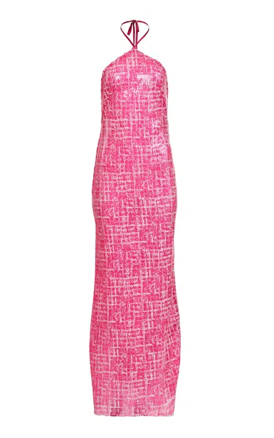 Francesca Miranda Serata Halter Jacquard Maxi Dress In Pink